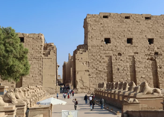 Excursión a Luxor de 1 Día desde Bahía de Makadi: Vista panorámica del majestuoso Templo de Karnak, uno de los complejos más impresionantes de Luxor.